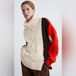 ZARA Colorblock Cableknit Sweater